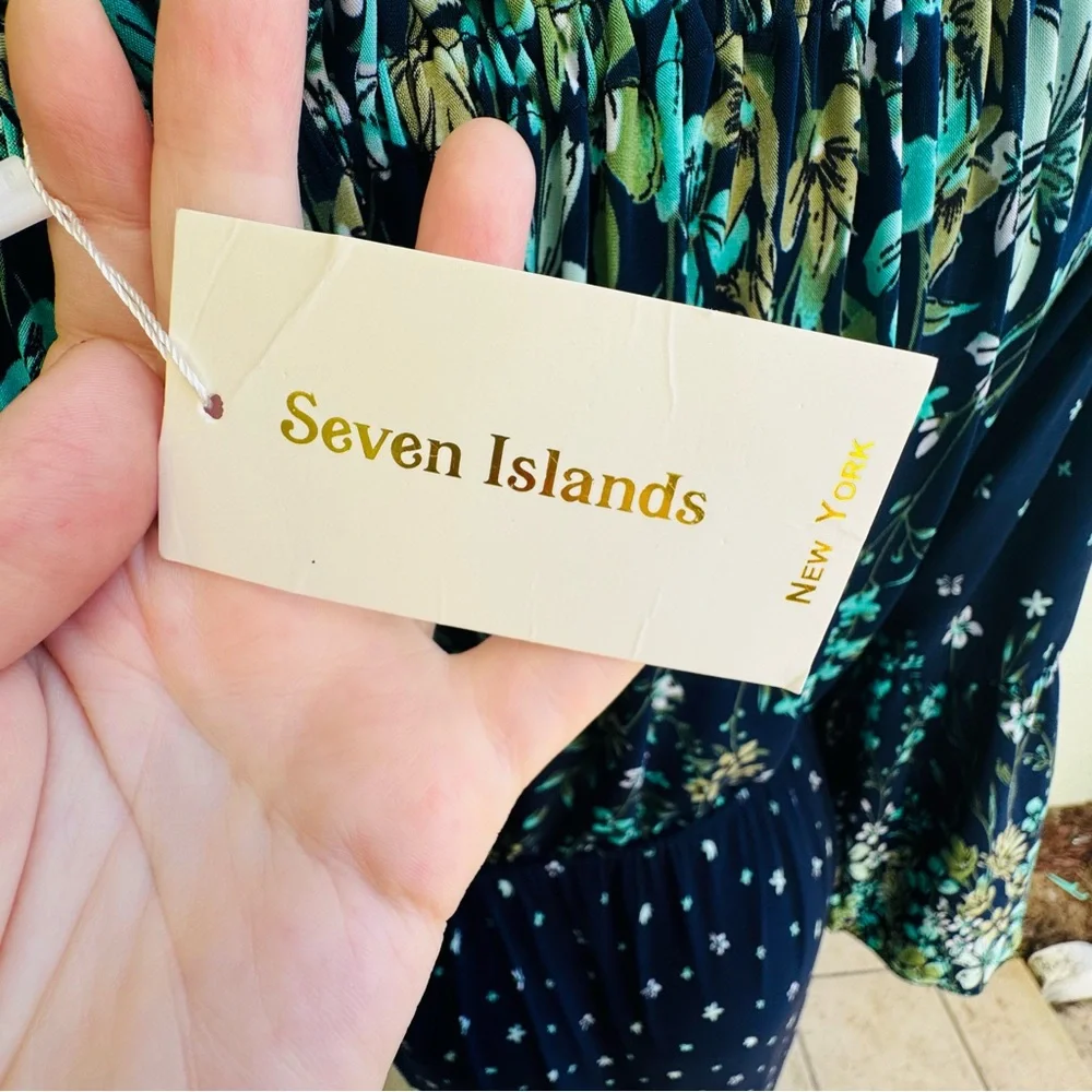 NWT 7 Islands 3X whimsical mermaid blue green floral maxi dress boho plus size - Picture 7 of 12